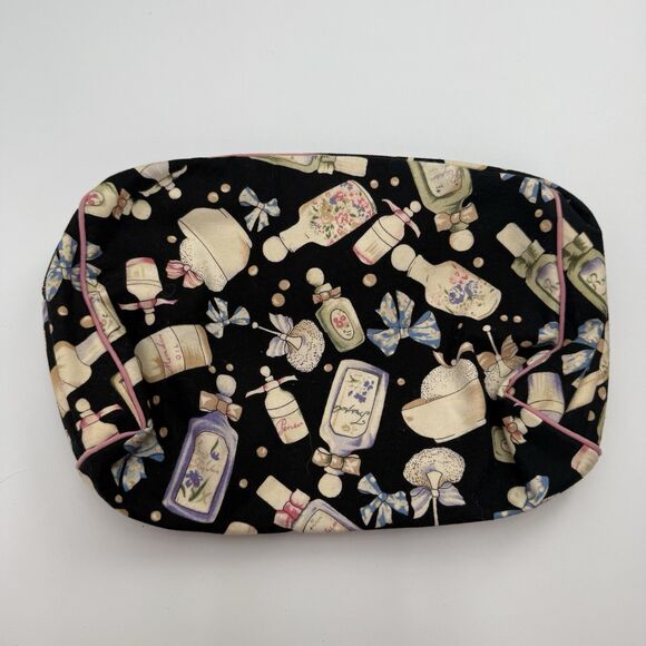 Trina Vintage Style Perfume Pattern Bow Cosmetic Bag Bow Travel - Picture 3 of 6